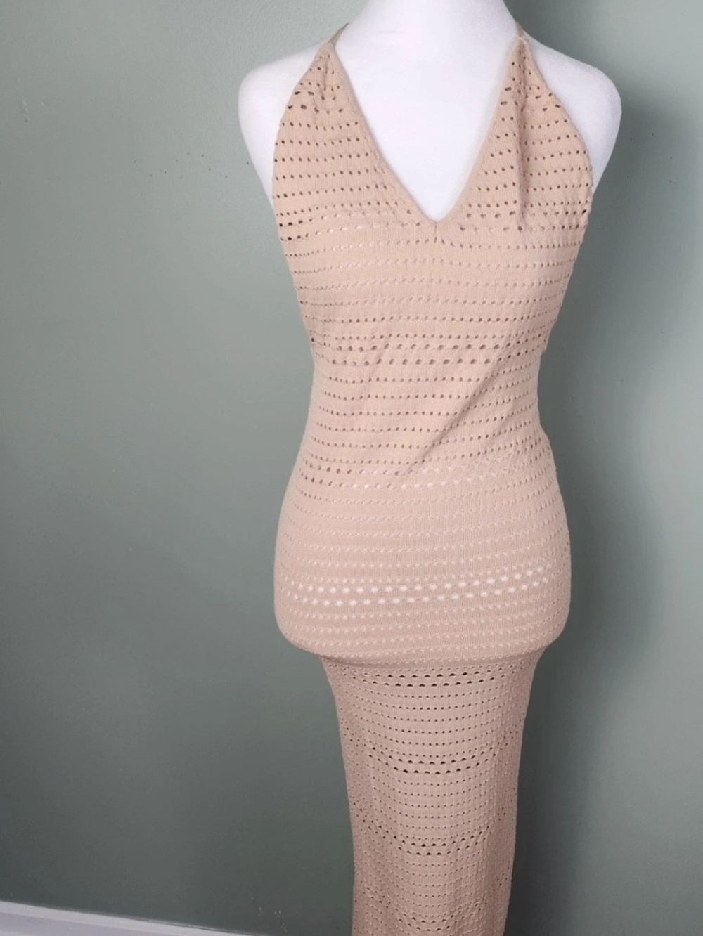 Halter Crochet Maxi Dress in Nude